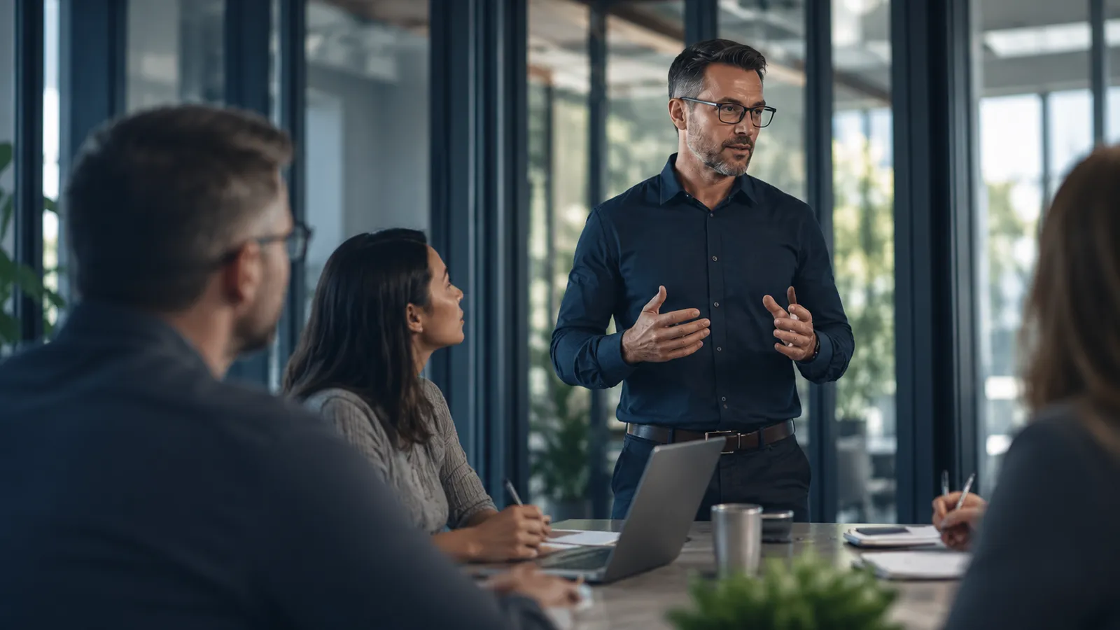 A leader walking a leadership team through a plan at a conference table